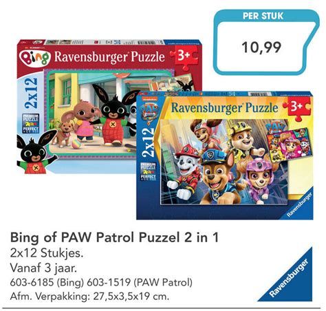 Bing Of PAW Patrol Puzzel 2 In 1 2x12 Stukjes Aanbieding Bij Marskramer