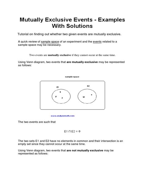 Mutually Exclusive Events - Examples With Solutions | PDF | Probability ...