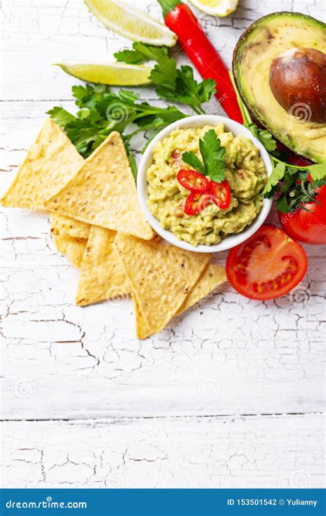 Avocado Sauce Guacamole With Corn Chips Nachos Stock Photo Image Of