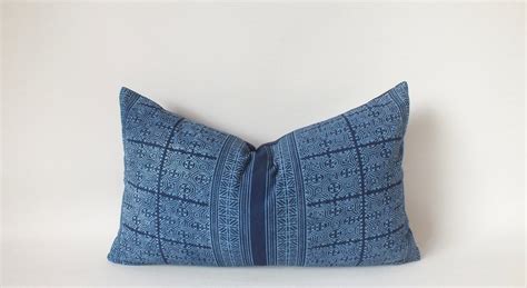 Funda de almohada Hmong funda de cojín étnica Vintage Batik azul