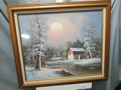 Vintage Oil On Canvas Framed Painting Signed H Wilson Original Winter