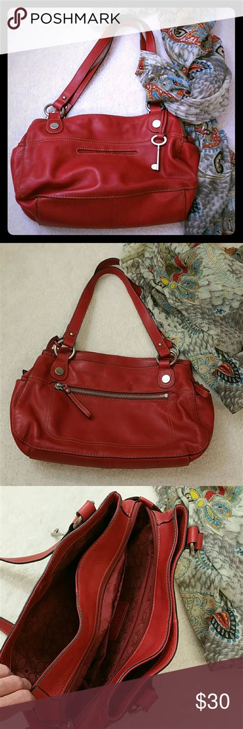 Fossil Long Live Vintage Red Leather Handbag Red Leather Handbags