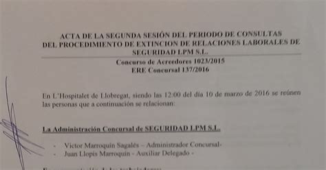 COMITE LPM BARCELONA Segunda Acta De La Mesa Del ERE