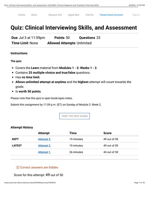 COUC 667 Quiz 2 Clinical Interviewing Skills And Assessment COUC 667