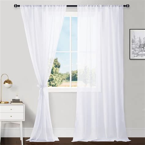 Hiasan White Sheer Curtains Inches Long Rod Pocket Extra Long