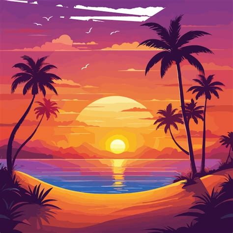 Vector de pôr do sol de verão Vetor Premium