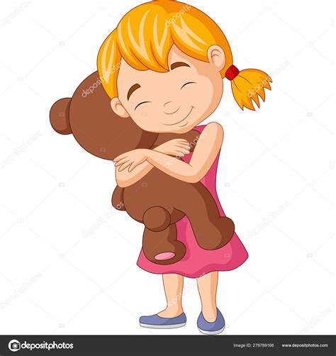 Vector Illustration Little Girl Hugging Teddy Bear Stock Vector Image