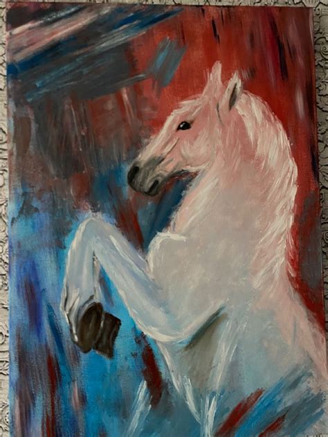 Oil painting of a white horse