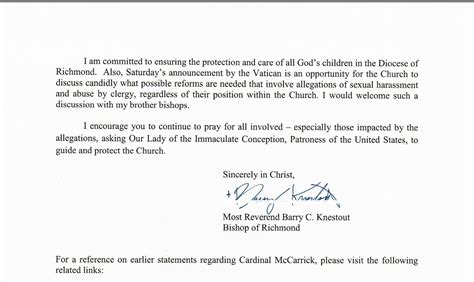 Letter To The Clergy And Faithful Of The Diocese