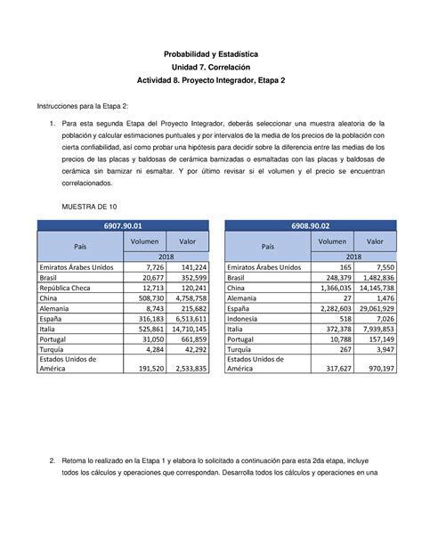 A8 Proyecto Integrador Etapa 2 Prob y est Probabilidad y Estadística