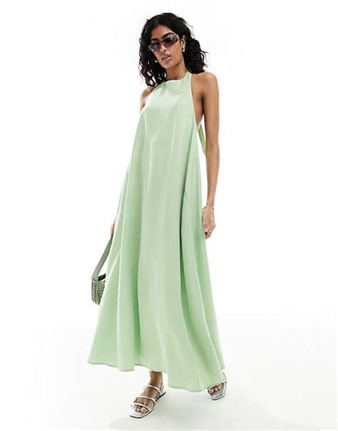 Asos Design Schlichtes Maxi Sommerkleid Aus Cupro In Limettengrün Mit