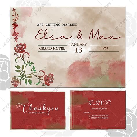 Minimalist Elegant Red Rose Set Of Wedding Invitation Card Template