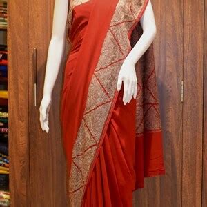 Viscose Georgette Aari Embroidered Kashmiri Saree Women Indian Ethnic