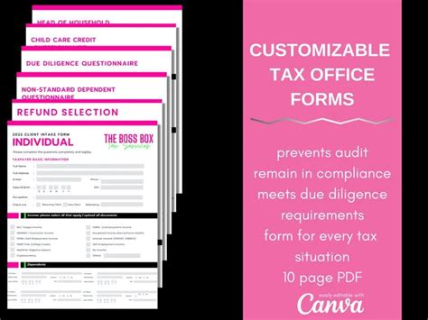 Tax Preparer Custom Client Intake Forms Tax Office Bundle Etsy