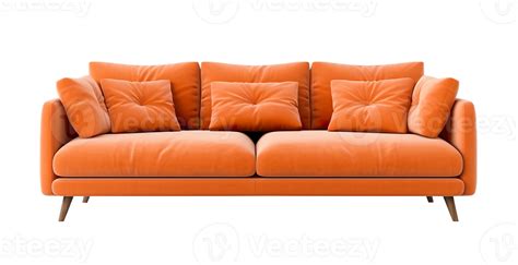 Chic Tangerine Orange Sofa With Backrest And Plush Cushions Stylishly