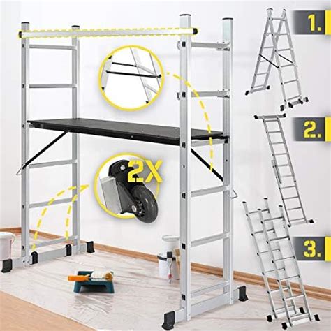 Tectake Aluminium Multi Purpose Ladder Adjustable 3 In 1 Scaffolding