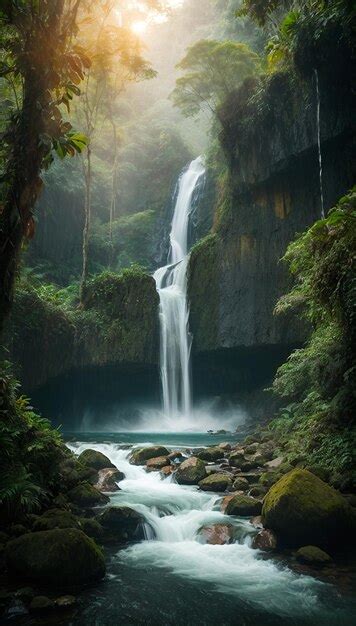 Premium AI Image | Beautiful waterfall in the forest