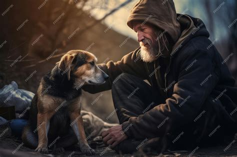 Premium AI Image | Homeless man with homeless dog Sad old man living in ...