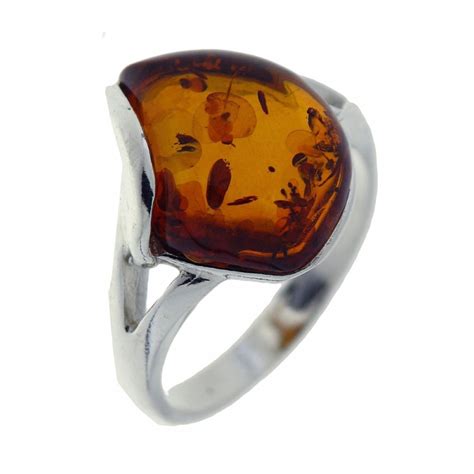 Bague Argent Ambre Taille Fantaisie Ref 25878