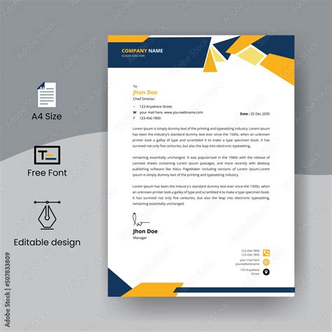 Corporate Creative letterhead Design Template, Yellow and Blue Fully Editable Professional ...