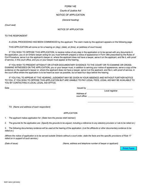 FORM 14E Courts Of Justice Act NOTICE OF APPLICATION Fill Out Sign