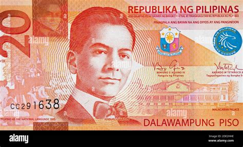 Manuel L Quezon Portrait On Philippine 20 Peso 2010 Banknote Closeup