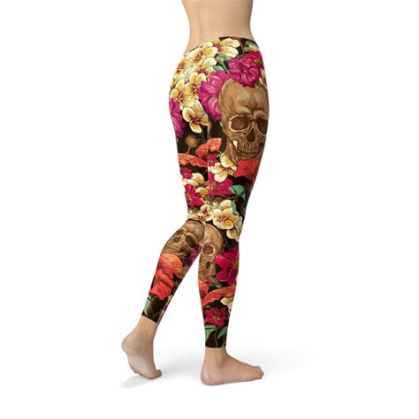 Skull And Roses Leggings Day Of The Dead Leggings Halloween Etsy