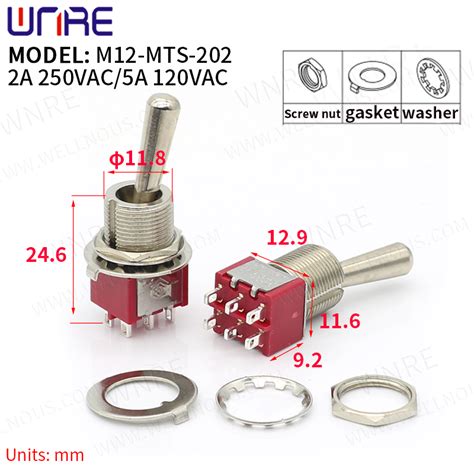 China M12 MTS 202 Mini Toggle Switch 6 Pin 2 Position Latching Power