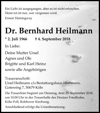 Traueranzeigen Von Bernhard Heilmann Wirtrauern