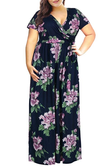 Nemidor Womens Short Sleeve Floral Print Plus Size Casual Party Maxi Dress