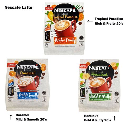 Nescafe Latte Premix Coffee Caramel Tropical Paradise Hazelnut