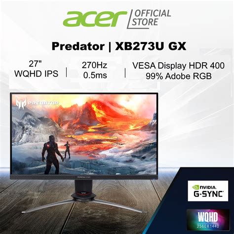 Predator XB273U GX 27 Inch WQHD IPS Gaming Monitor With 270Hz Refresh