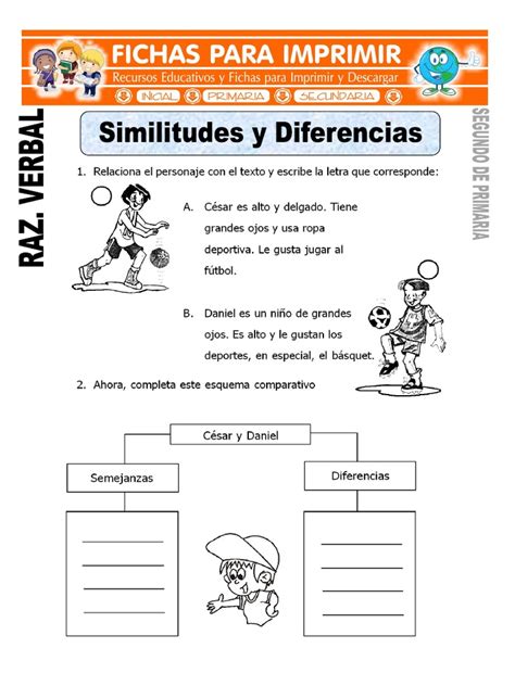 Similitudes Y Diferencias Para Segundo De Primaria Fichas Para Imprimir