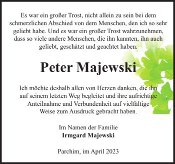 Traueranzeigen Von Peter Majewski Trauer Nordkurier