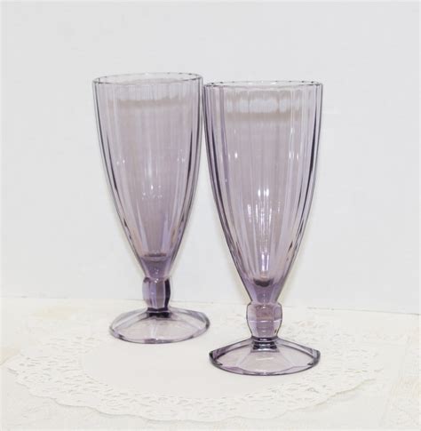 Tall Vertical Ribbed Drinking Glasses In Amethyst Purple Tall Etsy