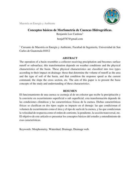 Conceptos básicos de Morfometría de Cuencas Hidrográficas a estudiar