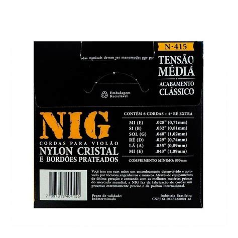 Cordas Violão Nylon Tensão Média Encordoamento Nig N415 REALMUSICSHOP