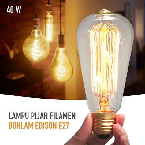 Ynl Lampu Pijar Filamen Vintage Bohlam Edison E W St Warm