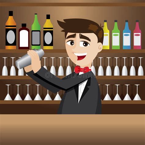 Cartoon Bartender with Shaker at Bar Stock Vector - Illustration of ...