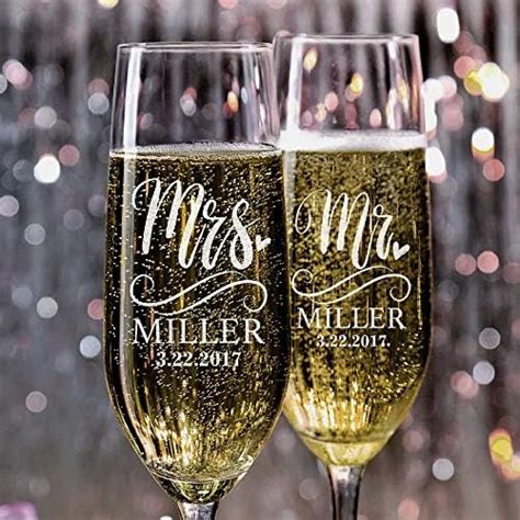 Amazon Personalized Wedding Champagne Flutes Split Font Set Of