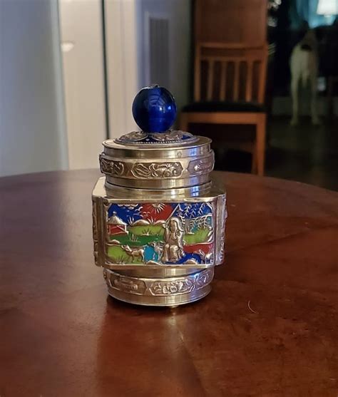 Antique Chinese Brass Tea Caddy Enameled Champleve 322 Etsy