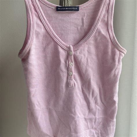 Brandy Melville Women S Pink And White Shirt Depop