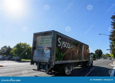 Sysco Delivery Semi Truck Is Delivering Products To Customers Editorial