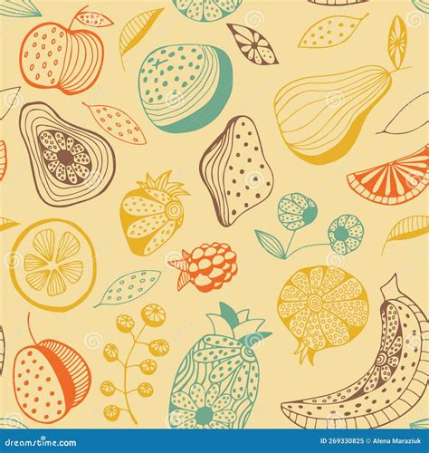 Bright Fruits And Berries Seamless Pattern Abstract Fruits Light