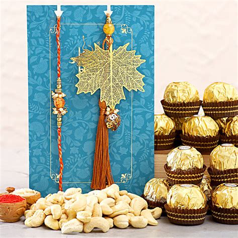 Maple Leaf Lumba Rakhi Set And Cashew With Ferrero Rocher Usa Gift