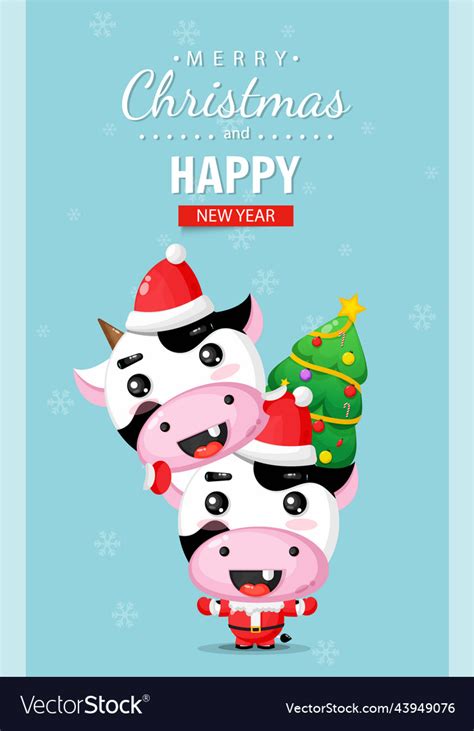 Merry christmas card with cute cow wearing Vector Image