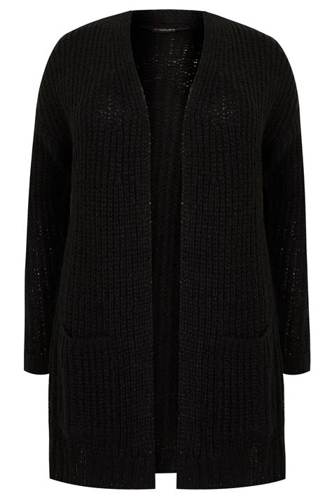 Black Chunky Knit Longline Cardigan Plus Size 16 To 36