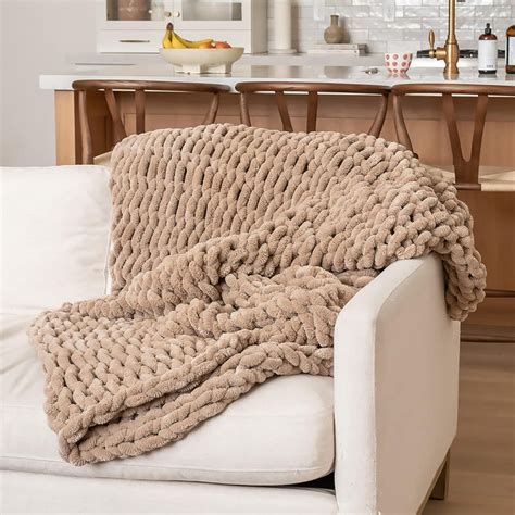 Samiah Luxe Brown Large Chunky Knit Blanket Throw X Knitted Throw