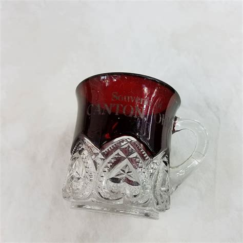 Souvenir Glass Canton Ohio Ruby Red Glass Mug Flash Glass Red Stained Eapg Collectible Glass