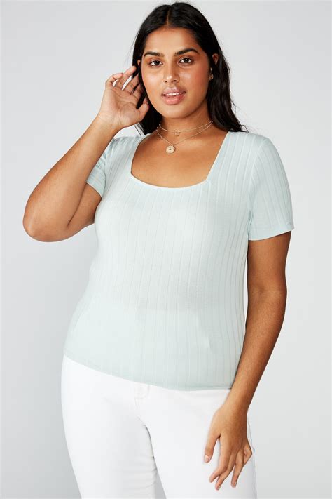 Curve Tatum Square Neck Wide Rib Cloud Blue Cotton On Tops